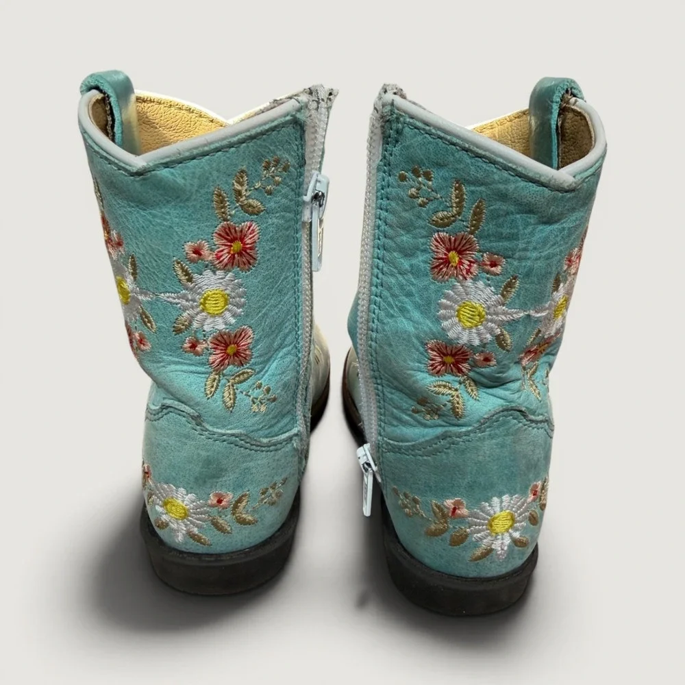 Smoky Mountain Boots Toddler Girls Turquoise Leather Floral Daisy Western Size 7